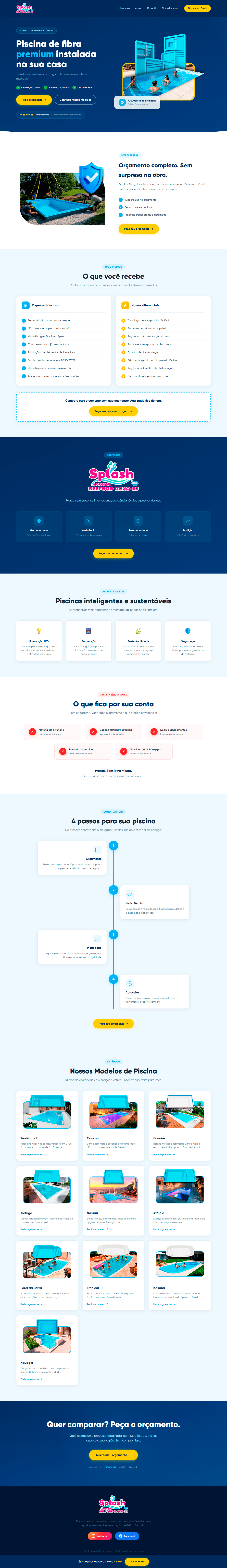 Página da Splash Piscinas - design com catálogo de produtos